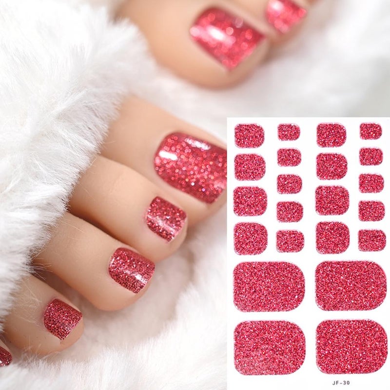 22-finger toenail polish stickers with gradient glitter and gold powder, full-coverage girly toenail decorations.